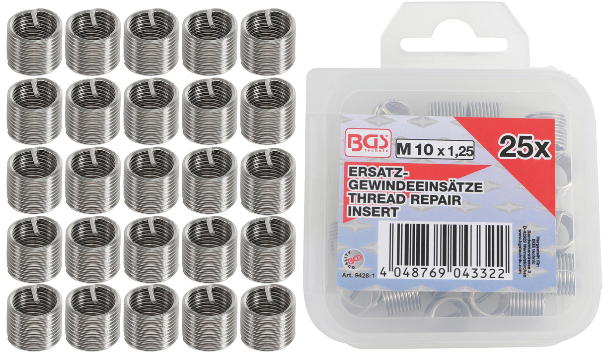 REPLACEMENT THREAD INSERTS | M10 X 1.25 MM | 25 PCS. (9428-1)