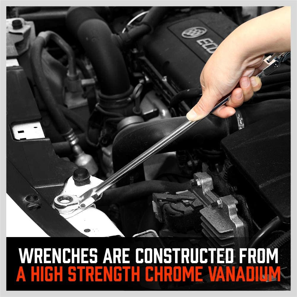 DOUBLE-SIDED LONG RATCHET WRENCHES | FLEX HEAD | WITH ADAPTERS | 8X9 - 17X19 MM | 10 PCS. (FMT10)
