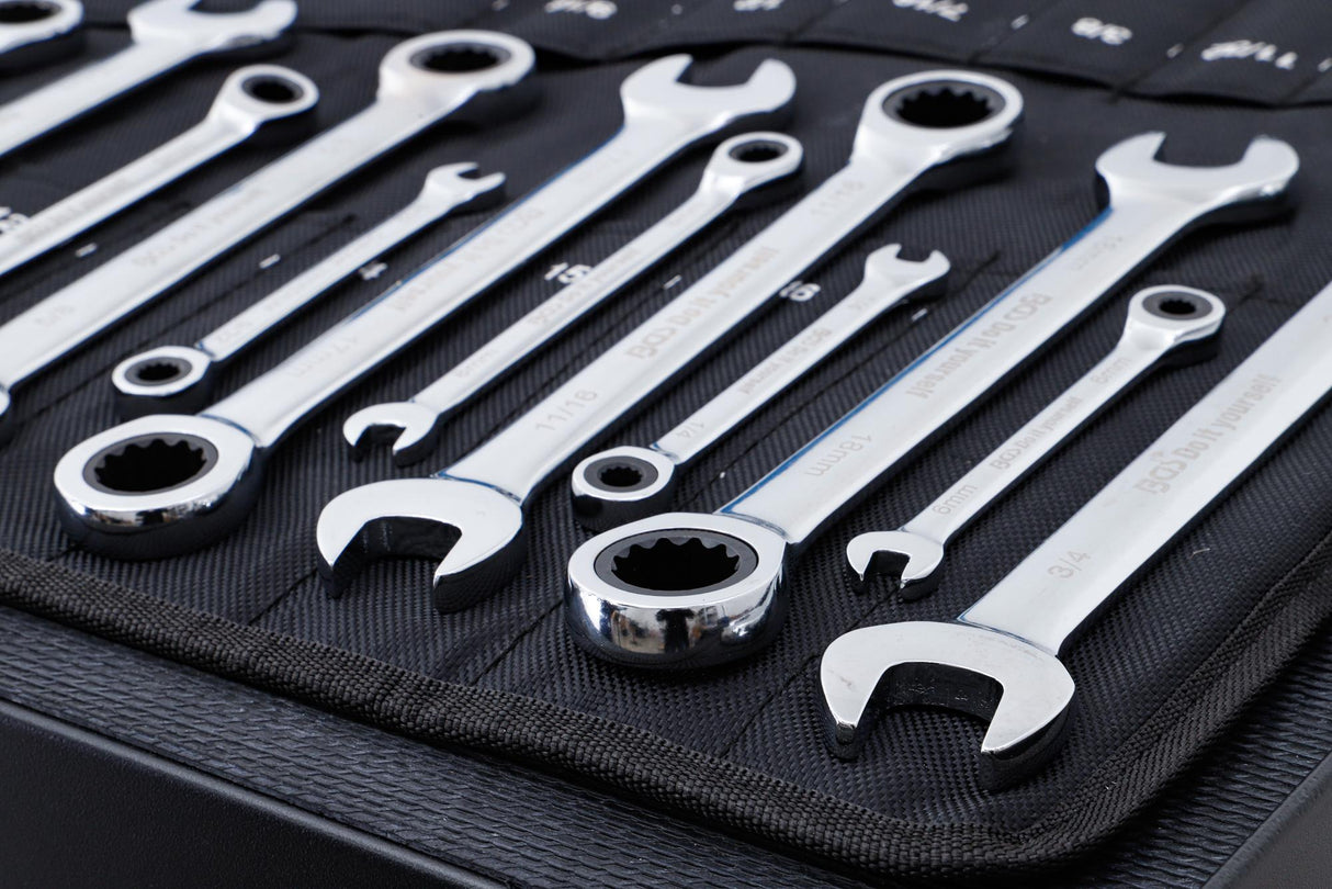 RATCHET COMBINATION WRENCH SET | METRIC / INCH SIZES | 22 PCS. (30010)