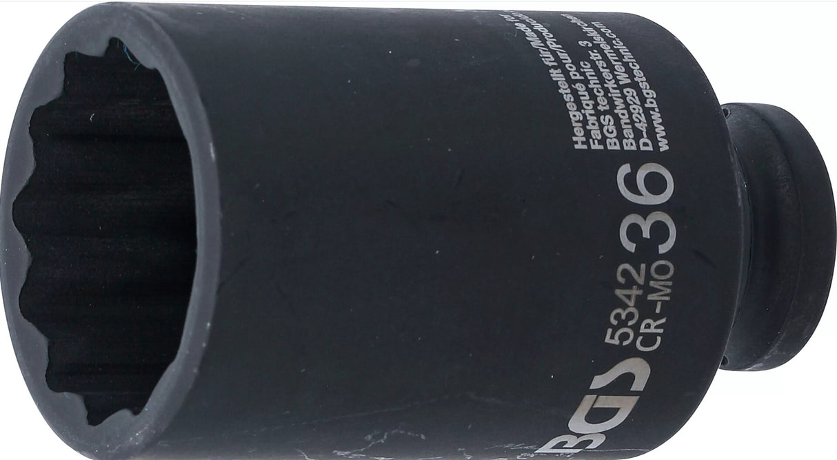 IMPACT SOCKET, 12-POINT, DEEP | 12.5 MM (1/2") DRIVE | 36 MM (5342)