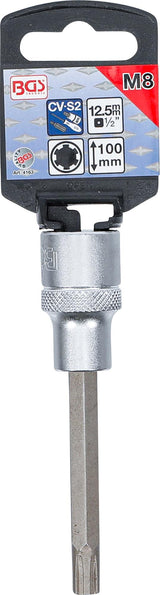 BIT SOCKET | LENGTH 100 MM | 12.5 MM (1/2") DRIVE | SPLINE (FOR RIBE) | M8 (4163)