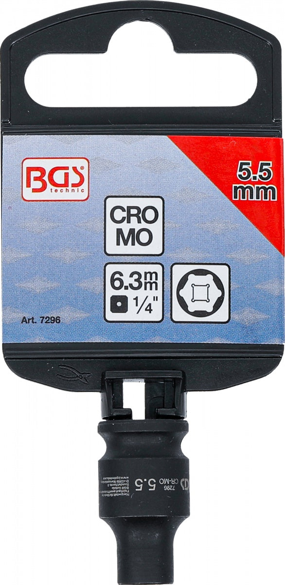 IMPACT SOCKET, HEXAGON | 6.3 MM (1/4") DRIVE | 5.5 MM (7296)