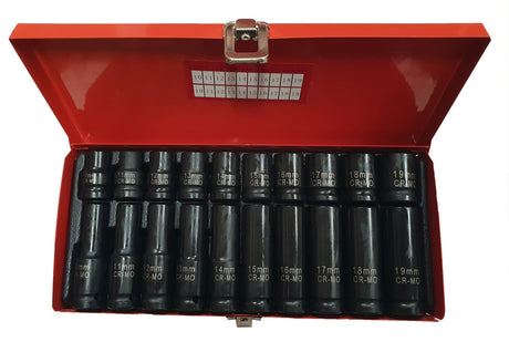 SET OF IMPACT SOCKETS LONG AND SHORT | CR-MO | 10 - 19 MM | 20 PCS. (CT1277M)