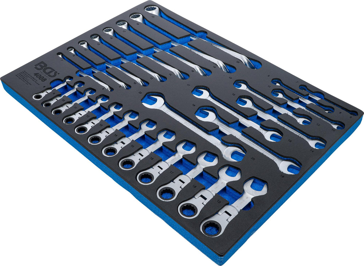 TOOL TRAY 3/3: DOUBLE OPEN END SPANNER, DOUBLE RING SPANNER, RATCHET WRENCH | ADJUSTABLE | 28 PCS. (4008)