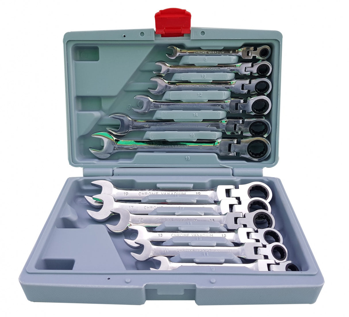 RATCHET WRENCH SET | PLASTIC BOX / FLEX HEAD | 8-19 MM | 12 PCS. (SK5300)