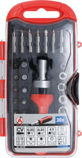 BIT / SOCKET SET | WITH RATCHET SPINNER HANDLE FOR BITS, REVERSIBLE | 30 PCS. (20130)