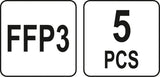 DUST MASKS WITHOUT VALVE | CERTIFIED FFP3 | 5 PCS. (YT-74972)