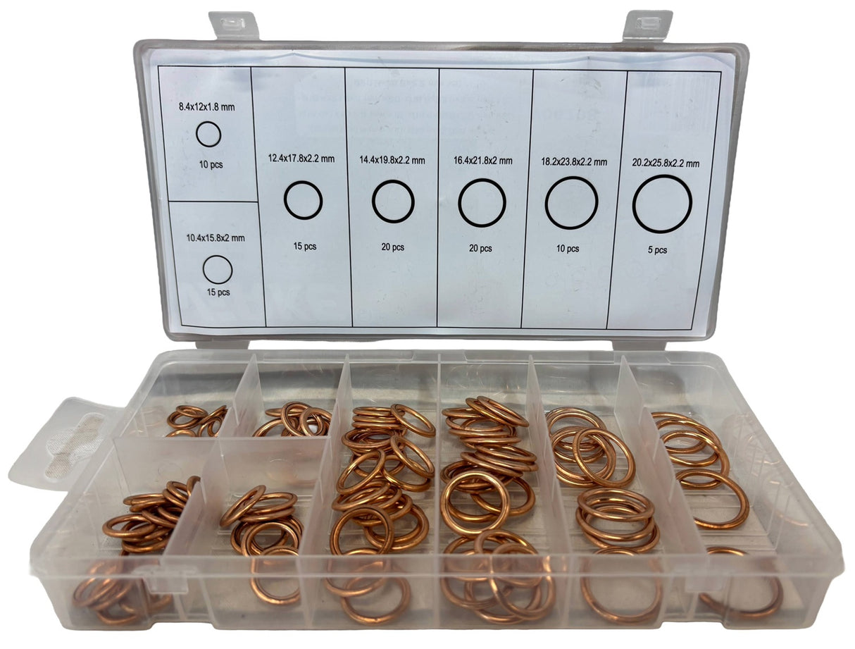 COPPER WASHERS WITH RUBBER INSERT SET | ROUND | Ø 6-20 MM | 95 PCS. (SK010095)