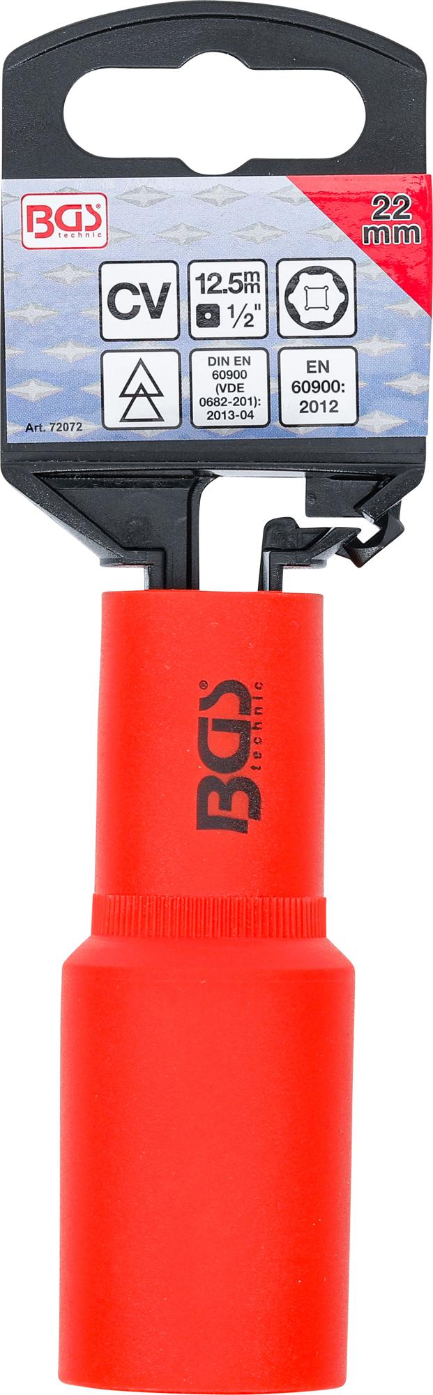 VDE SOCKET, HEXAGON | 12.5 MM (1/2") DRIVE | 22 MM (72072)