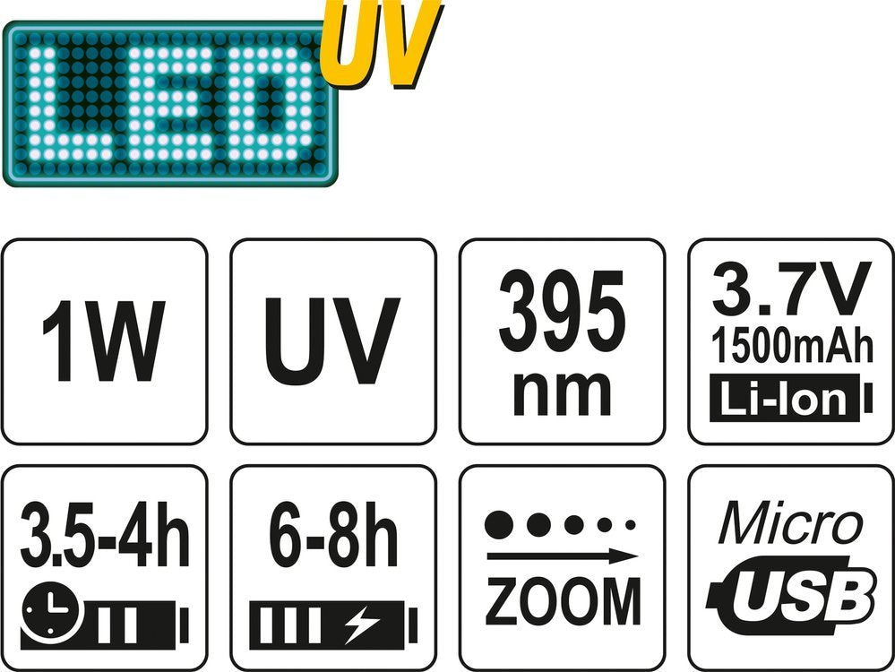 RECHARGEABLE UV FLASHLIGHT 1W, GLASSES (YT-08587)