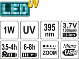 RECHARGEABLE UV FLASHLIGHT 1W, GLASSES (YT-08587)