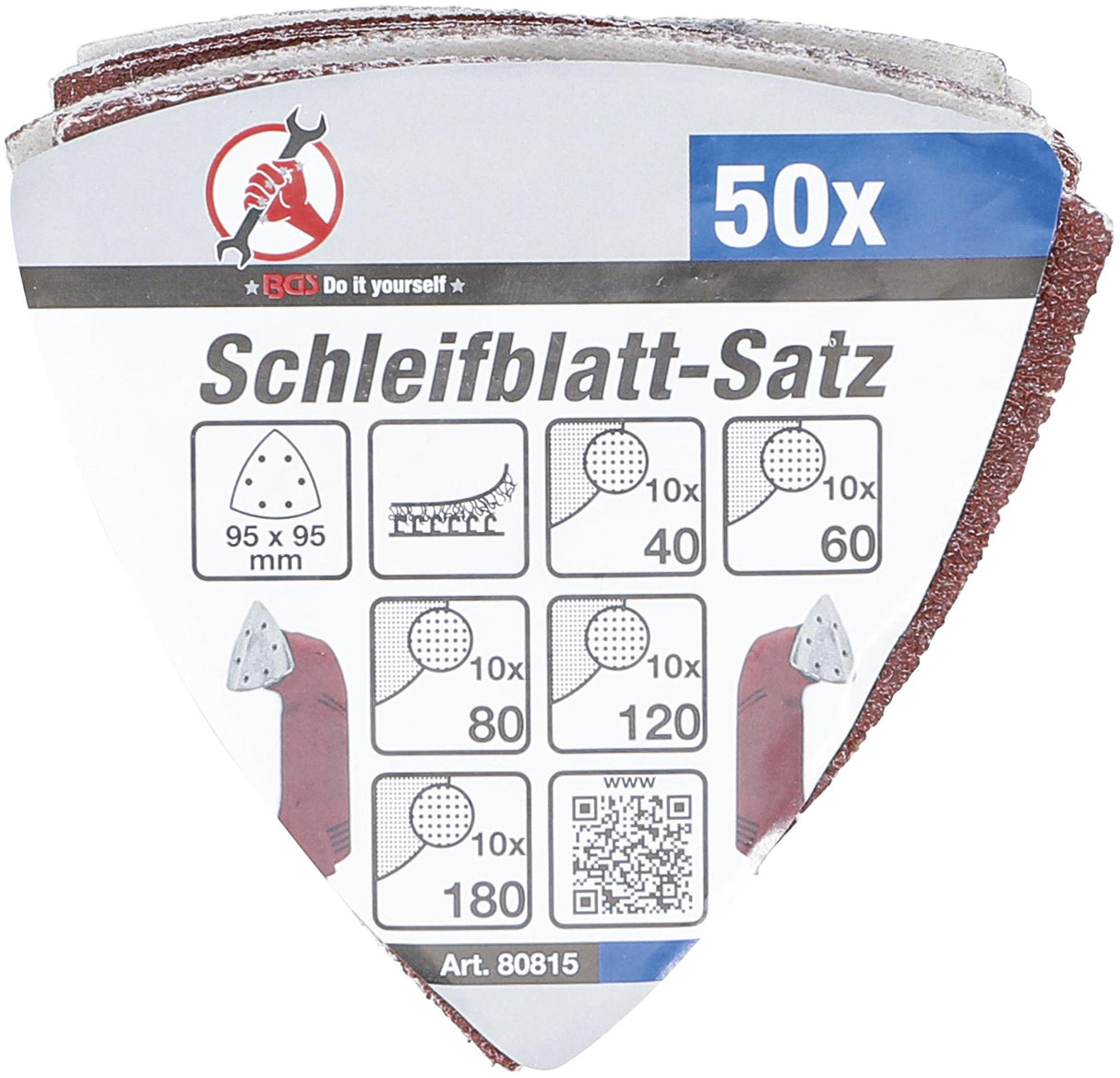 SANDING PADS SET FOR TRIANGULAR SANDERS | 95 X 95 MM | K 40 - 180 | 50 PCS. (80815)