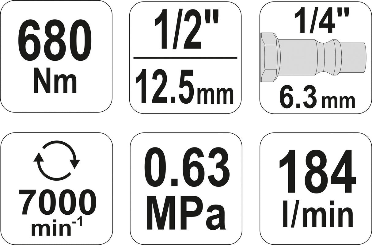 PNEUMATIC IMPACT WRENCH 1/2" 680NM (YT-09524)
