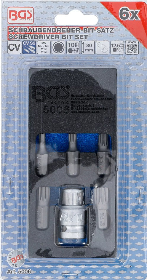 SCREWDRIVER BIT SET | 10 MM (3/8") HEX DRIVE | SPLINE (FOR XZN) | 6 PCS. (5006)