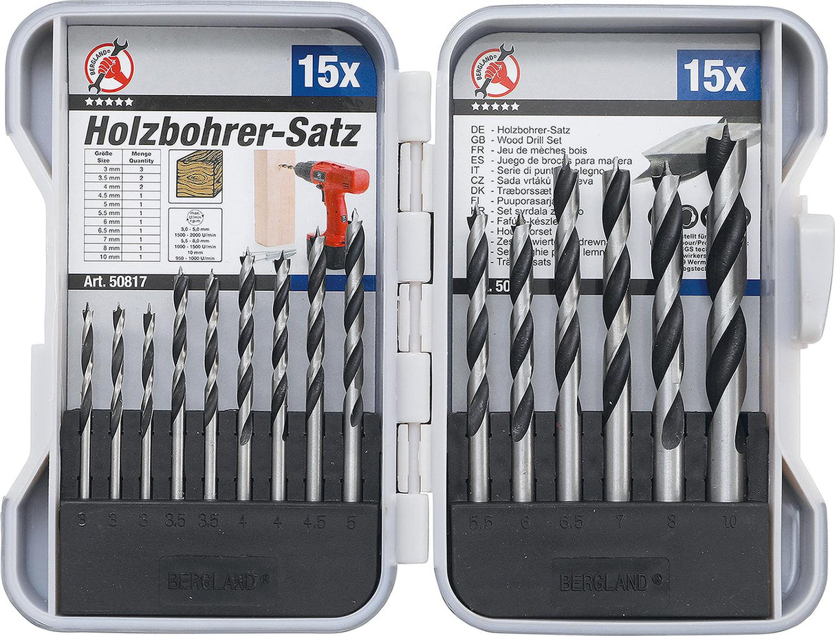 WOOD DRILL SET | 3 - 10 MM | 15 PCS. (50817)