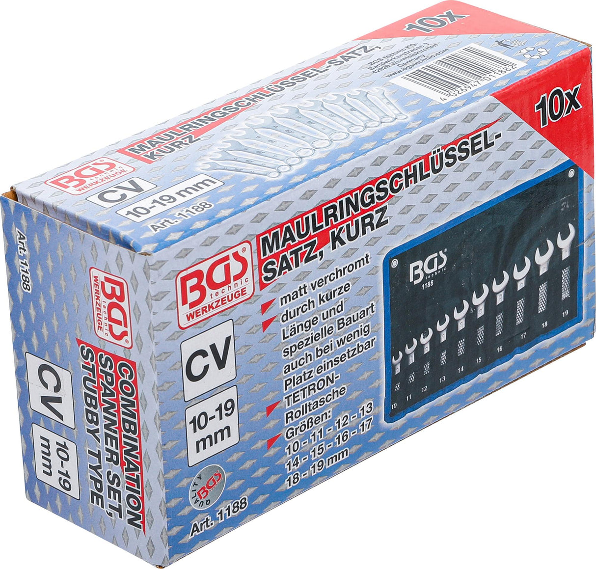COMBINATION SPANNER SET | EXTRA SHORT | 10 - 19 MM | 10 PCS. (1188)