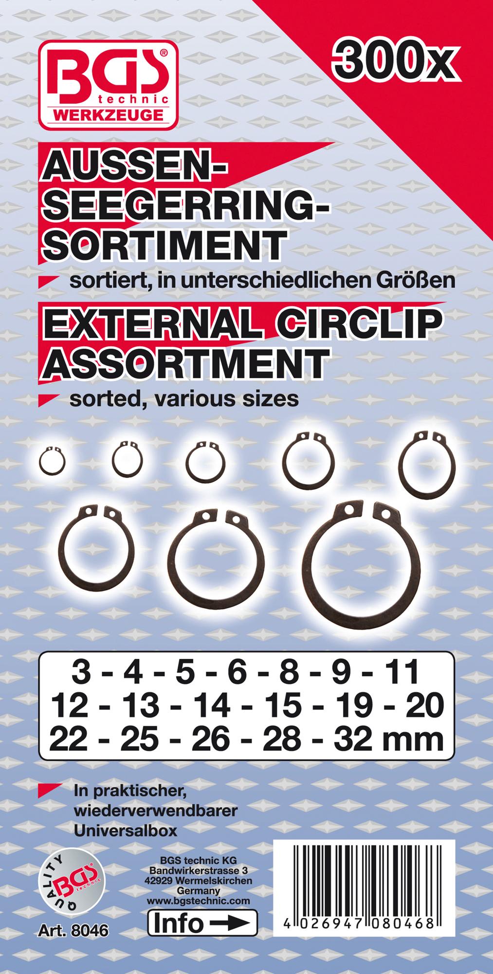 EXTERNAL CIRCLIP ASSORTMENT | Ø 3 - 32 MM | 300 PCS. (8046)
