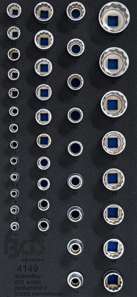 TOOL TRAY 1/3: SOCKETS 12-POINT | 6.3 MM (1/4"), 10 MM (3/8"), 12.5 MM (1/2") | 40 PCS. (4149)