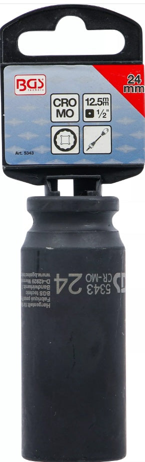 IMPACT SOCKET, 12-POINT, DEEP | 12.5 MM (1/2") DRIVE | 24 MM (5343)