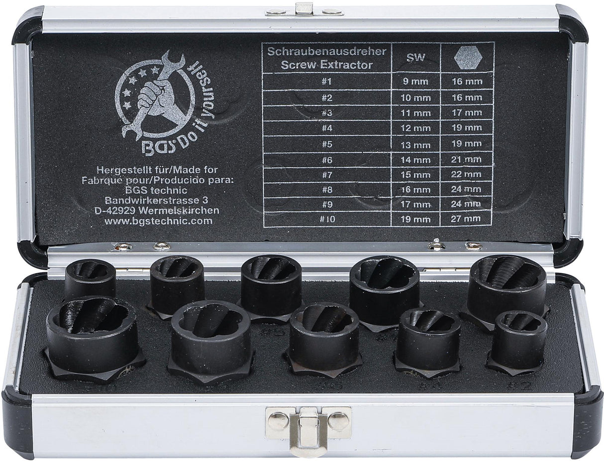 TWIST SOCKET SET (SPIRAL PROFILE) / SCREW EXTRACTOR | 10 MM (3/8") DRIVE | TWIST TYPE 9-19 MM | 10 PCS. (20210)
