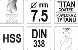 TWIST DRILL BIT HSS-TIN 7,5 MM (YT-44657)