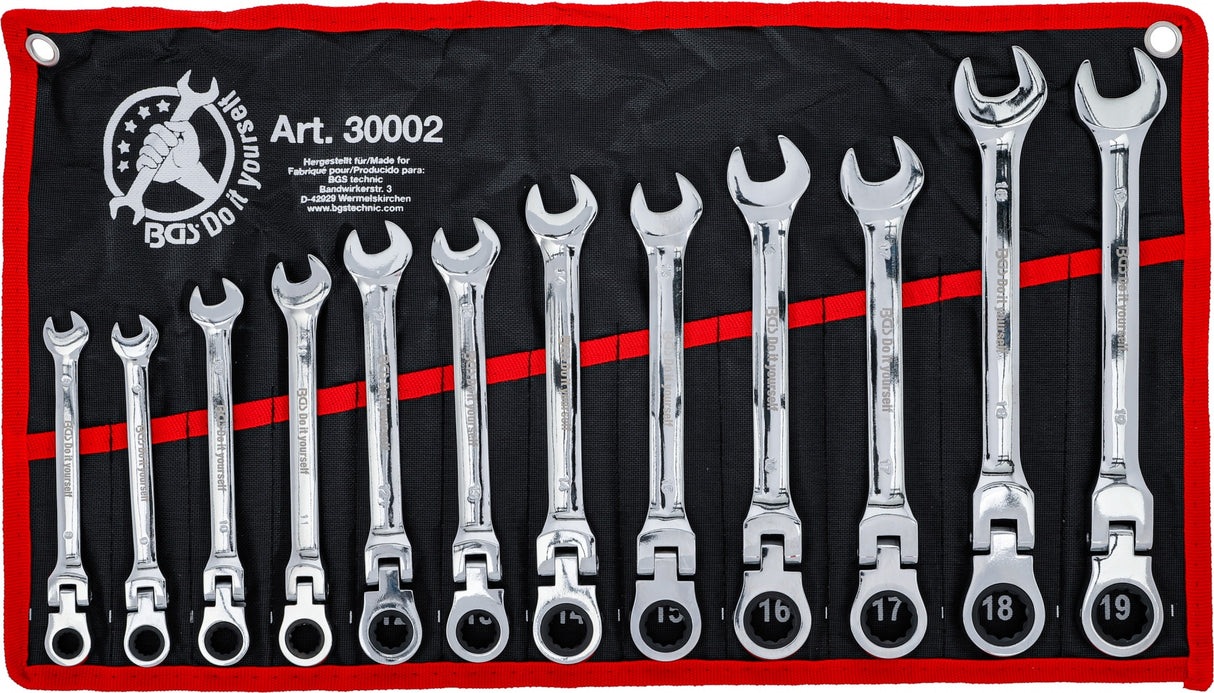 RATCHET COMBINATION WRENCH SET | FLEXIBLE HEADS | 8 - 19 MM | 12 PCS. (30002)