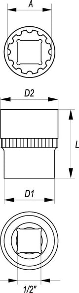 SOCKET SPLINE 1/2"X23MMX38MM (YT-1475)