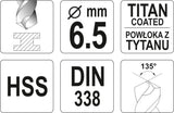 TWIST DRILL BIT HSS-TIN 6,5 MM (YT-44655)