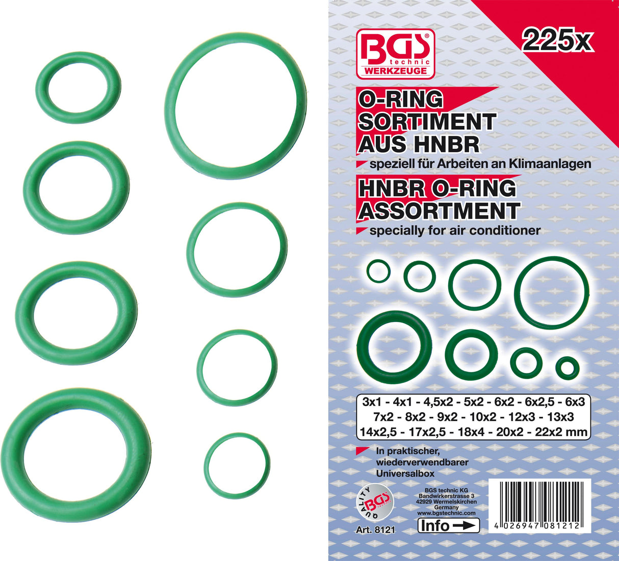 O-RING ASSORTMENT | Ø 3 - 22 MM | 225 PCS. (8121)