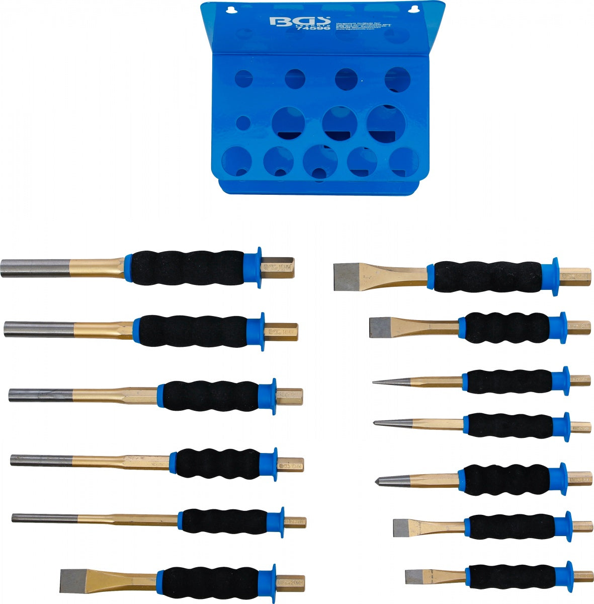 PIN PUNCH / CENTRE PUNCH / FLAT CHISEL SET | WITH HAND PROTECTION | 13 PCS. (74596)