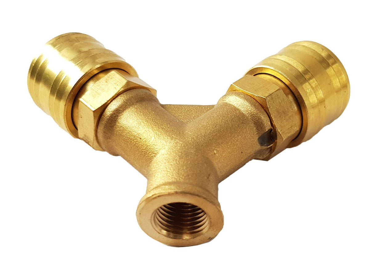 BRASS AIR CONNECTOR Y-TYPE | 1/4" FEMALE THREAD (AH12022)