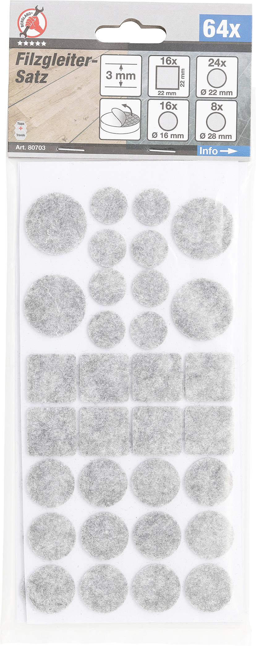 FELT PADS SET | TINGED WITH GRAY | 64 PCS. (80703)