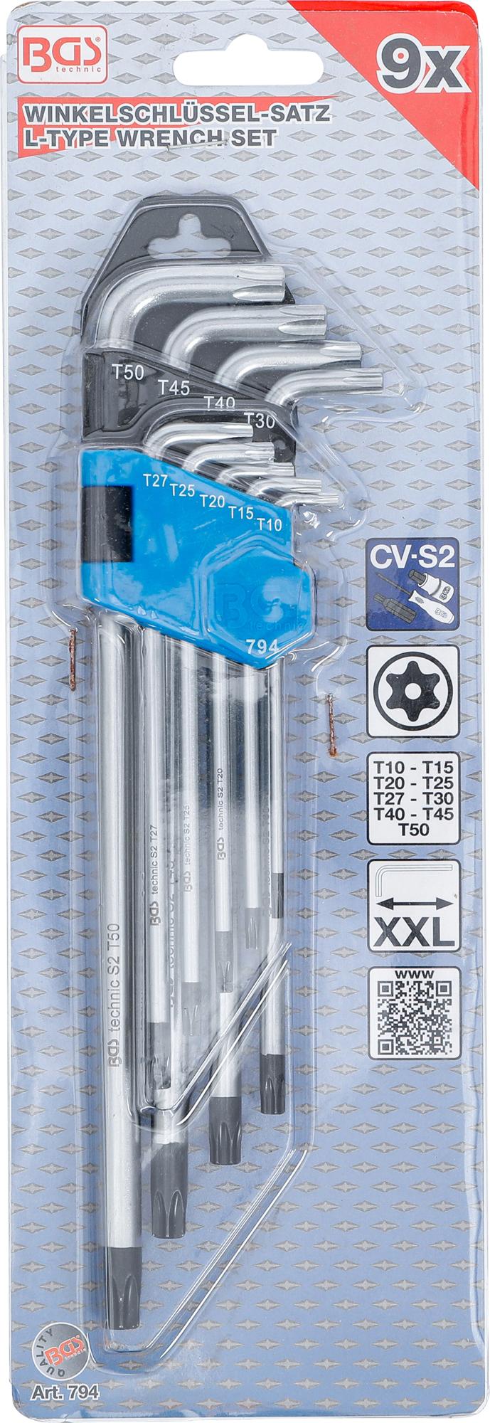 L-TYPE WRENCH SET | EXTRA LONG | T-STAR TAMPERPROOF (FOR TORX) T10 - T50 | 9 PCS. (794)