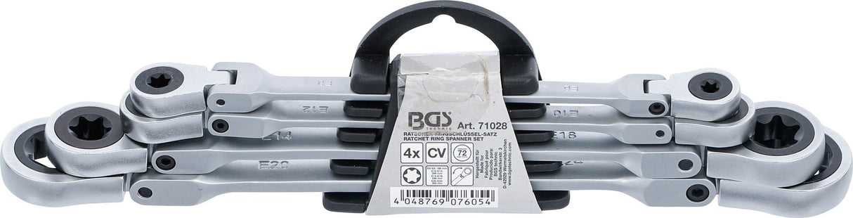 DOUBLE RATCHET RING SPANNER SET | ADJUSTABLE | WITH E-TYPE RING HEADS | E6 - E24 | 4 PCS. (71028)