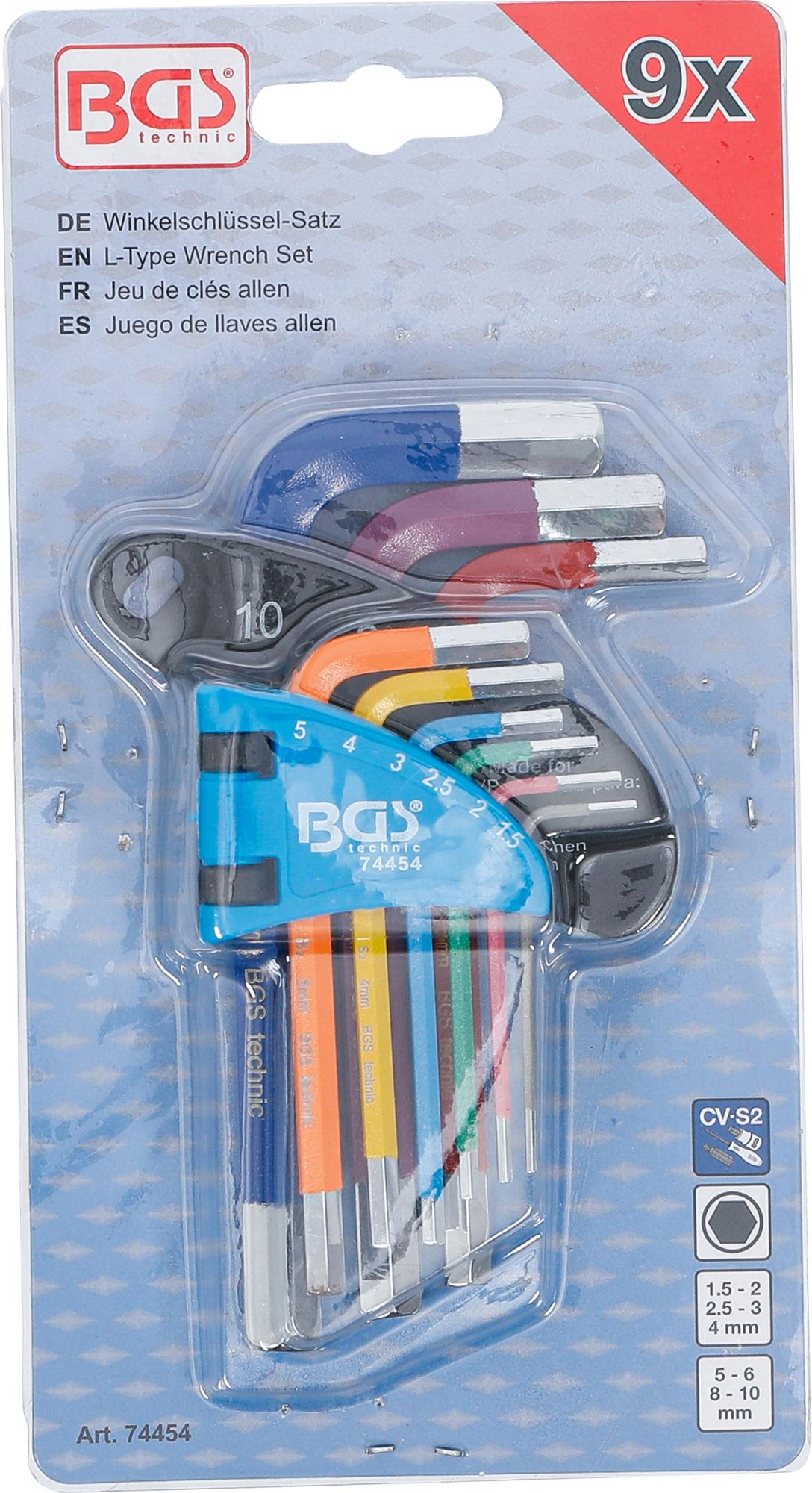 L-TYPE WRENCH SET | MULTICOLOUR | SHORT | INTERNAL HEXAGON 1.5 - 10 MM | 9 PCS. (74454B)