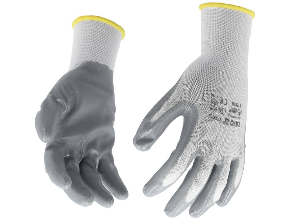 WORKING GLOVES NYLON/NITR. WHITE S. 10 (YT-7474)