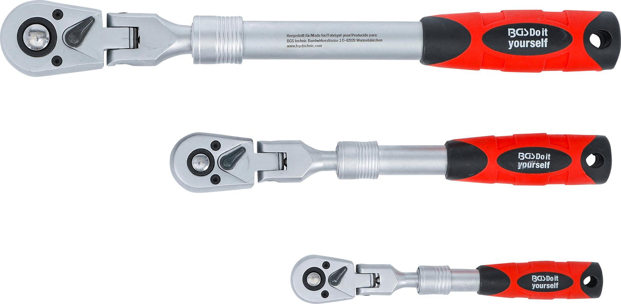 REVERSIBLE RATCHET SET | EXTENDABLE, BENDABLE | 6.3 MM (1/4") - 10 MM (3/8") - 12.5 MM (1/2") | 3 PCS. (72114)
