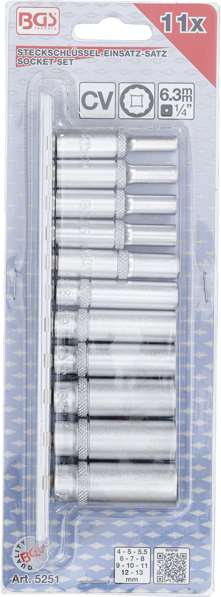 SOCKET SET, 12-POINT, DEEP | 6.3 MM (1/4") DRIVE | 4 - 13 MM | 11 PCS. (5251)