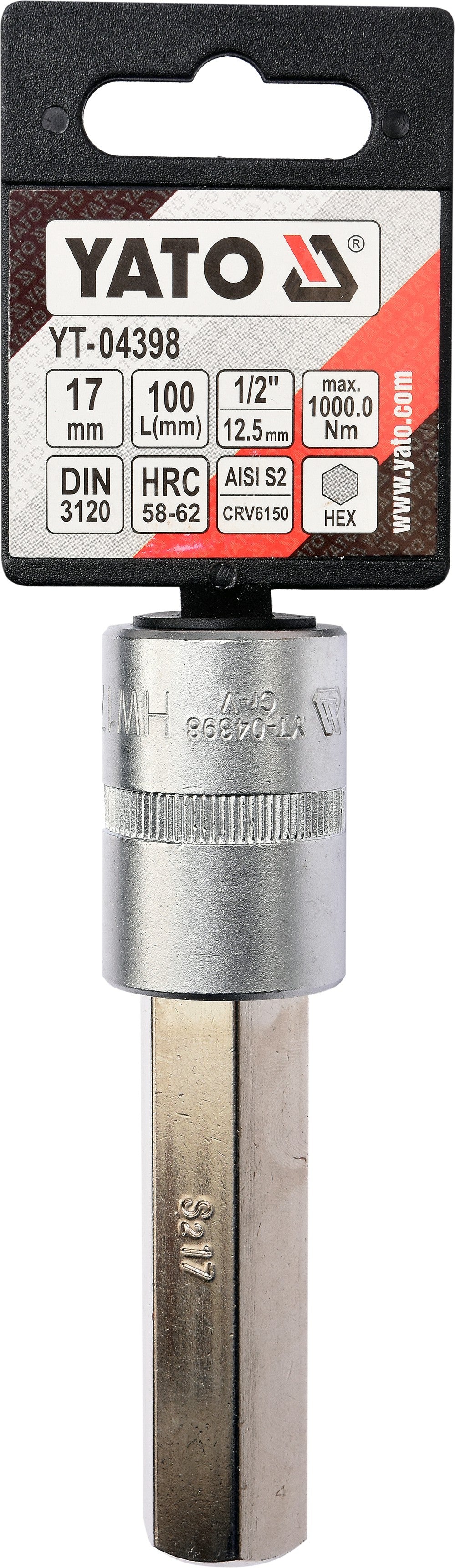 SOCKET BIT HEX 1/2" 17MM L100MM (YT-04398)