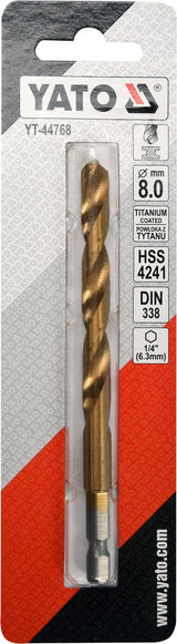 METAL DRILL WITH HEX SHANK 8,0MM TITAN (YT-44768)