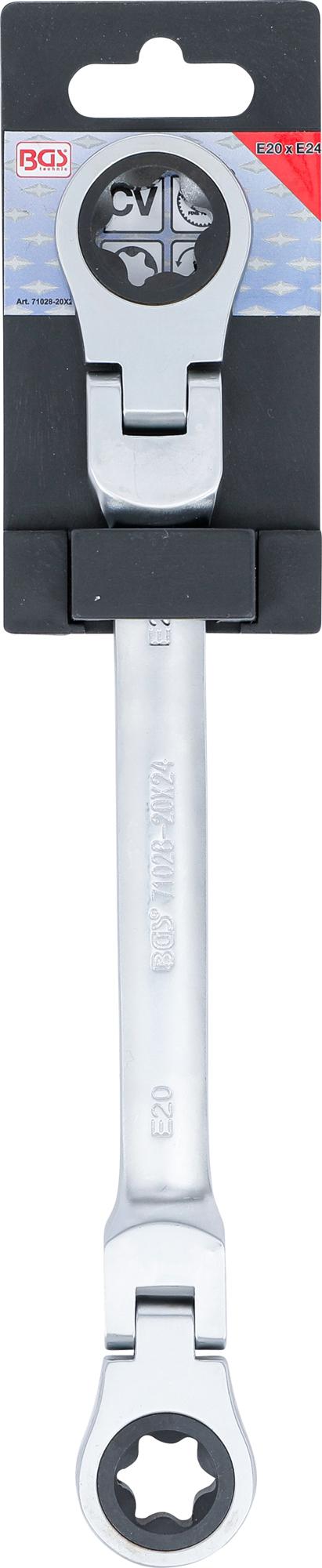 DOUBLE RATCHET RING SPANNER | ADJUSTABLE | WITH E-TYPE RING HEADS | E20 X E24 (71028-20X24)