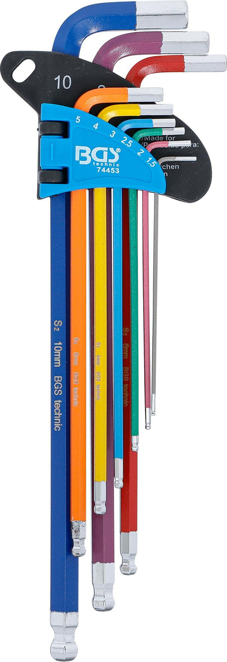 L-TYPE WRENCH SET | MULTICOLOR | EXTRA LONG | HEX | WITH BALL END 1.5 - 10 MM | 9 PCS. (74453B)