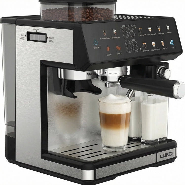 PRESSURE COFFEE MAKER WITH MILK FROTHER AND GRINDER 1350W (68501)
