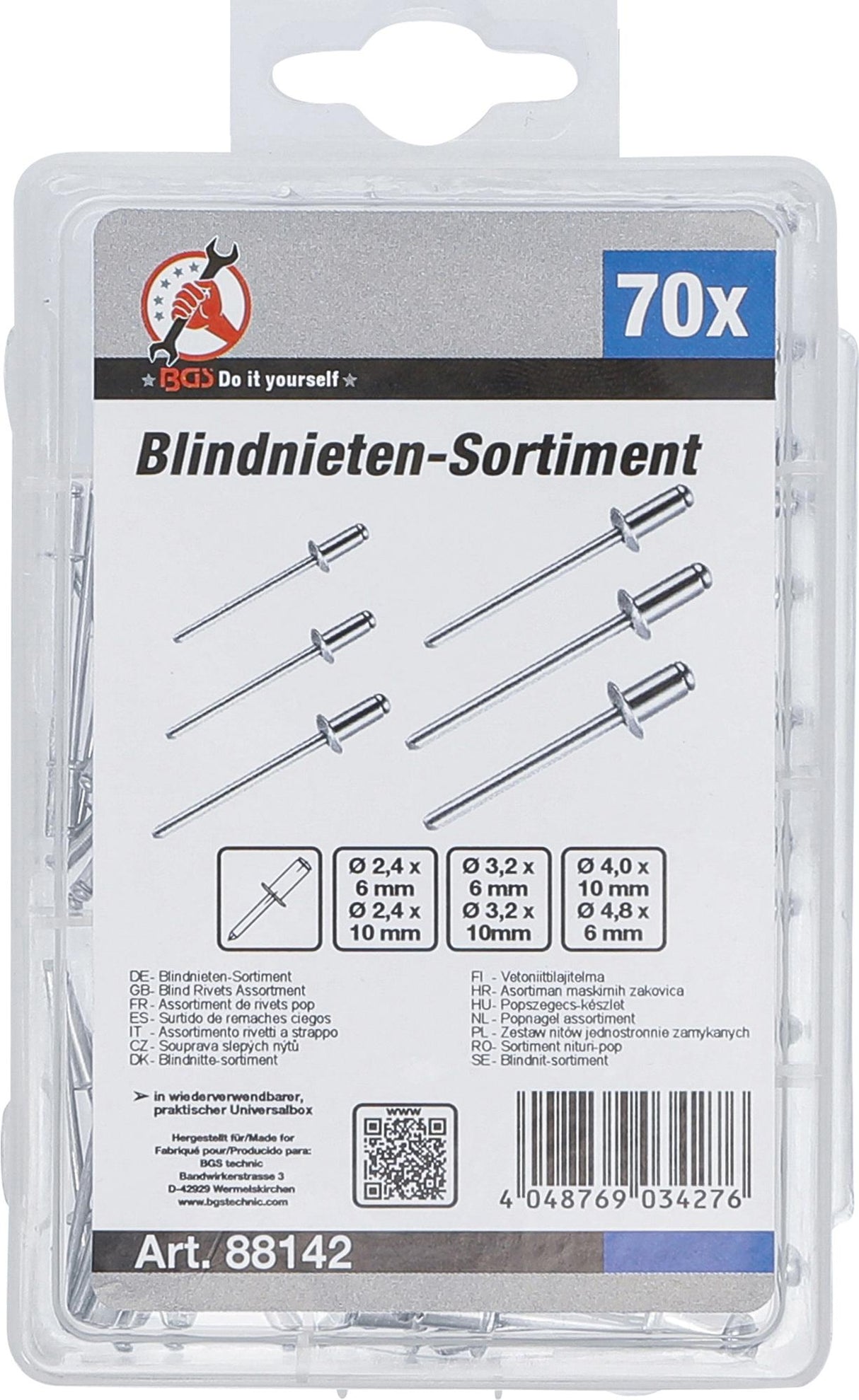 BLIND RIVETS ASSORTMENT | Ø 2.4 - 4.8 MM | 70 PCS. (88142)