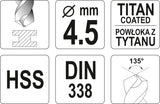 TWIST DRILL BIT HSS-TIN 4,5 MM (YT-44643)