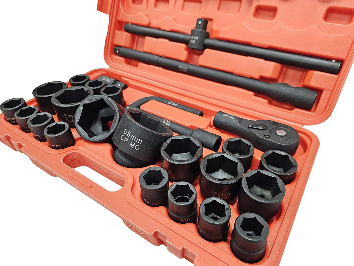 IMPACT SOCKET SET | CR-MO | 6-POINT | 25 MM (1") | 20 MM (3/4") | 26 PCS. (SLS26B)