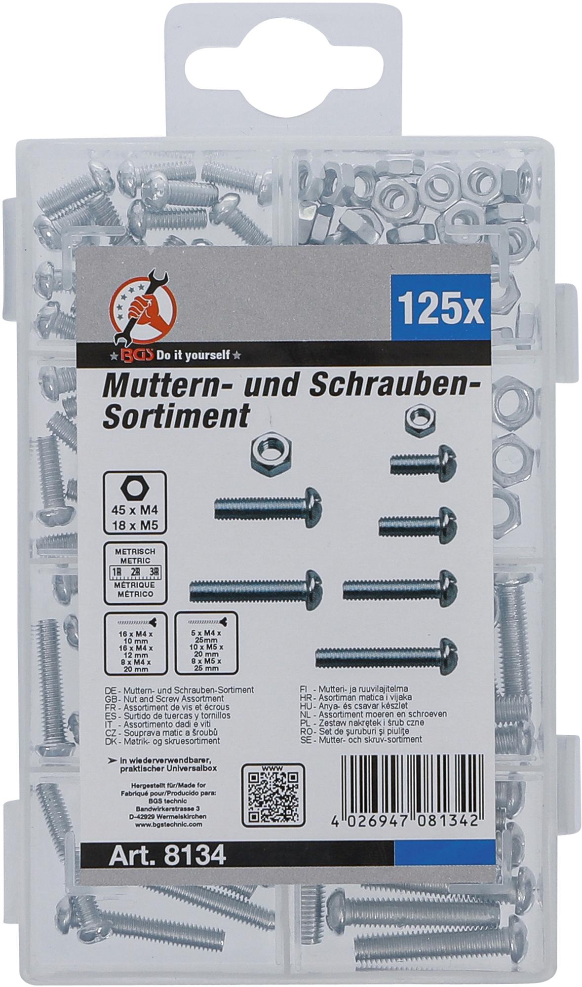 NUT AND SCREW ASSORTMENT | METRIC | M4 / M5 | 126 PCS. (8134)