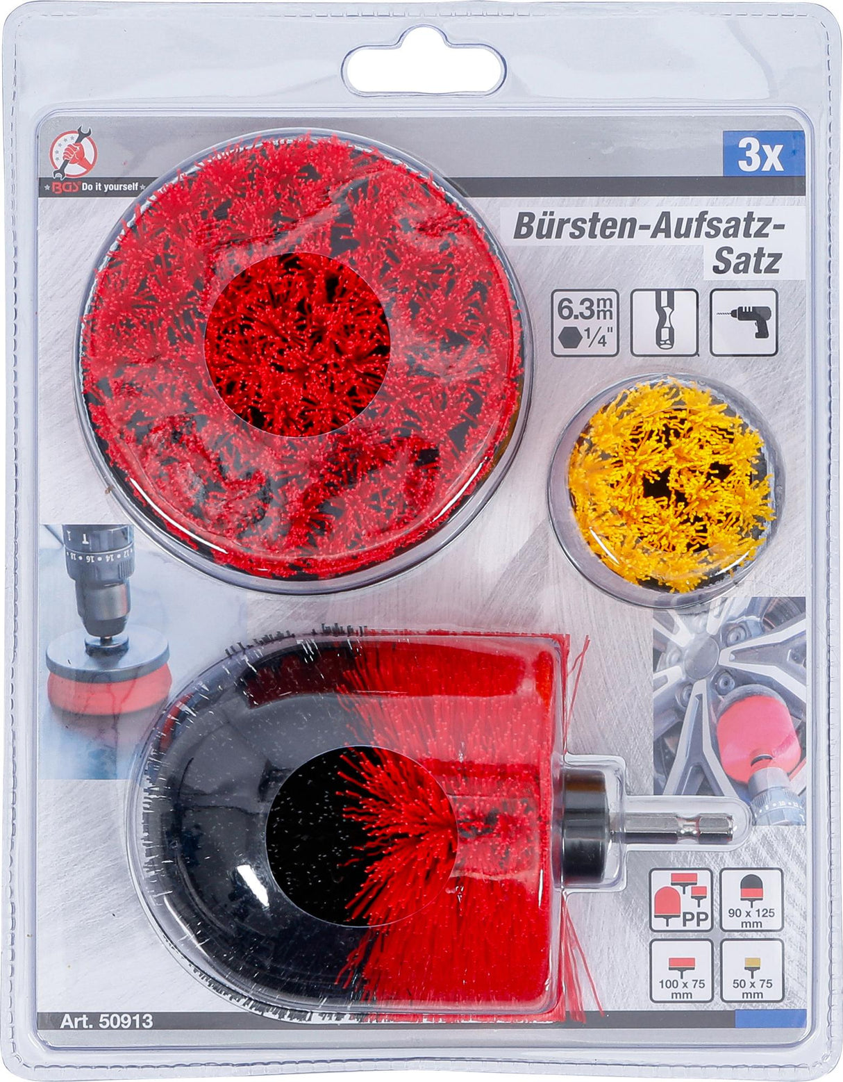 BRUSH ATTACHMENT SET | FOR DRILLING MACHINES | 3 PCS. (50913)