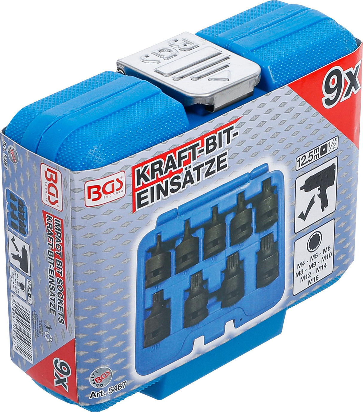 IMPACT BIT SOCKET SET | 12.5 MM (1/2") DRIVE | SPLINE (FOR XZN) M4 - M16 | 9 PCS. (5487)