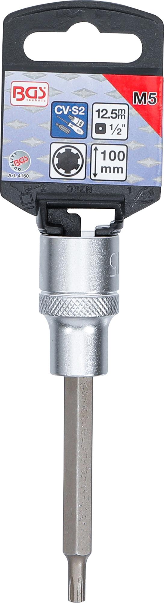 BIT SOCKET | LENGTH 100 MM | 12.5 MM (1/2") DRIVE | SPLINE (FOR RIBE) | M5 (4160)